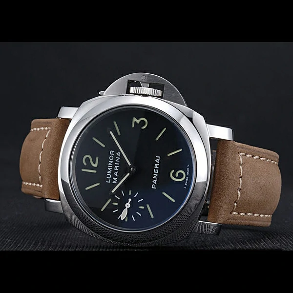 Panerai Luminor Marina Stainless Steel Bezel Khaki Leather Bracelet new60207
