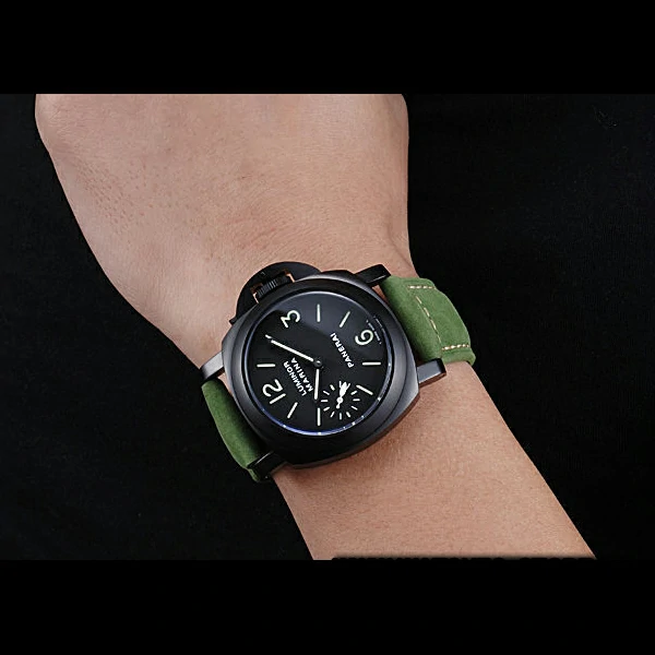 Panerai Luminor Marina Ion Plated Stainless Steel Bezel Green Leather Bracelet new60208