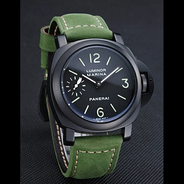 Panerai Luminor Marina Ion Plated Stainless Steel Bezel Green Leather Bracelet new60208