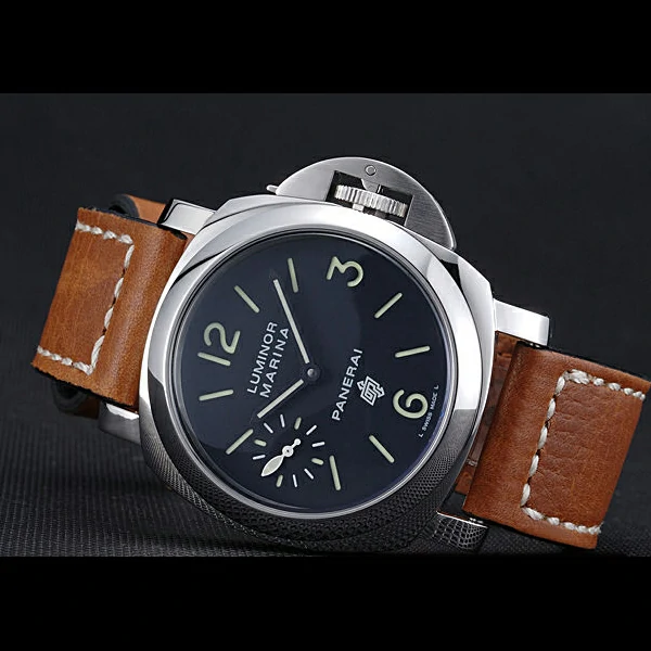 Panerai Luminor Marina Stainless Steel Bezel Brown Leather Bracelet new60209