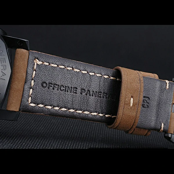 Panerai Luminor GMT Ion Plated Stainless Steel Bezel Khaki Leather Bracelet new60211
