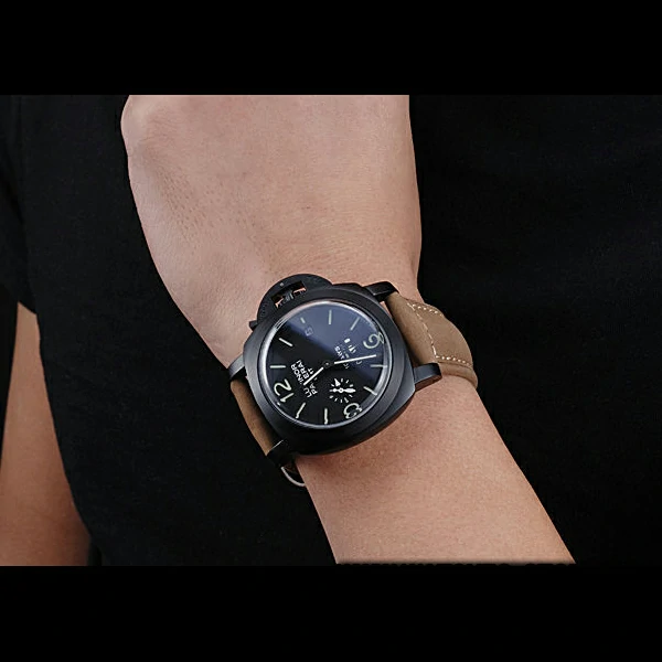 Panerai Luminor GMT Ion Plated Stainless Steel Bezel Khaki Leather Bracelet new60211