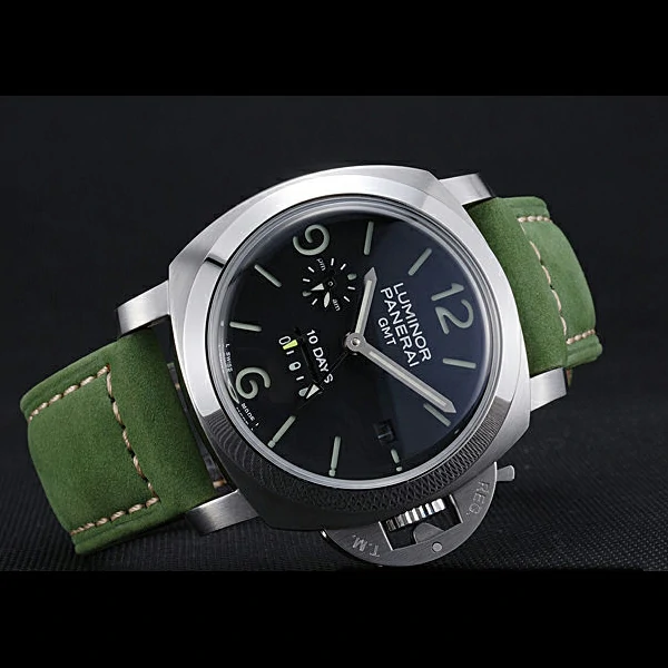 Panerai Luminor GMT Stainless Steel Bezel Green Leather Bracelet new60214