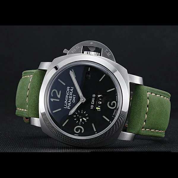 Panerai Luminor GMT Stainless Steel Bezel Green Leather Bracelet new60214