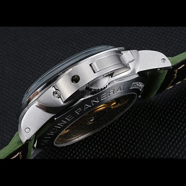 Panerai Luminor GMT Stainless Steel Bezel Green Leather Bracelet new60214