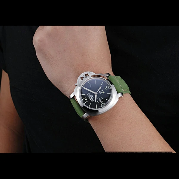 Panerai Luminor GMT Stainless Steel Bezel Green Leather Bracelet new60214