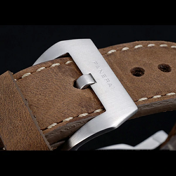 Panerai Luminor Marina Stainless Steel Bezel Khaki Leather Bracelet new60218