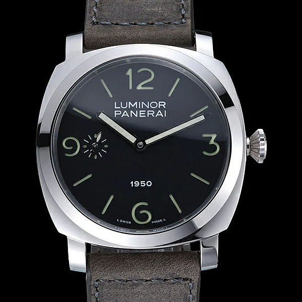 Panerai Luminor Stainless Steel Bezel Grey Leather Bracelet new60219