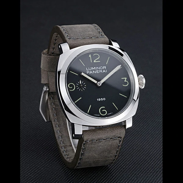 Panerai Luminor Stainless Steel Bezel Grey Leather Bracelet new60219
