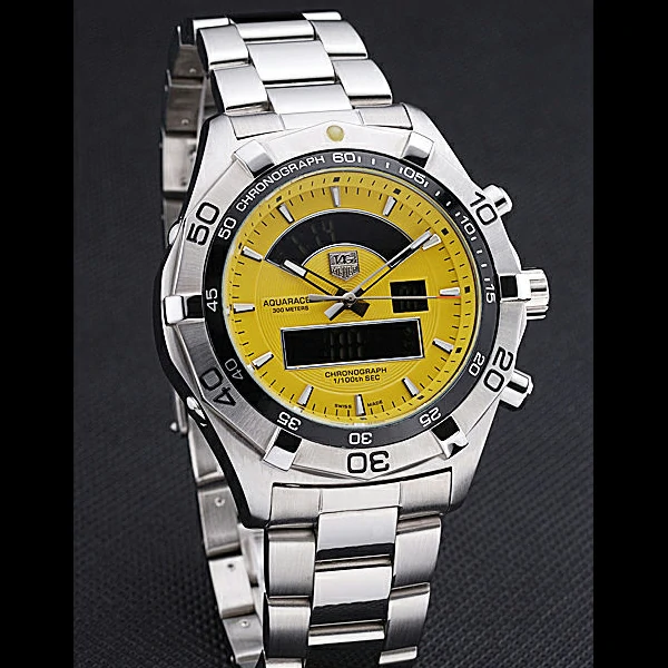 Tag Heuer Aquaracer Chronotimer Yellow Dial Stainless Steel Band new60309