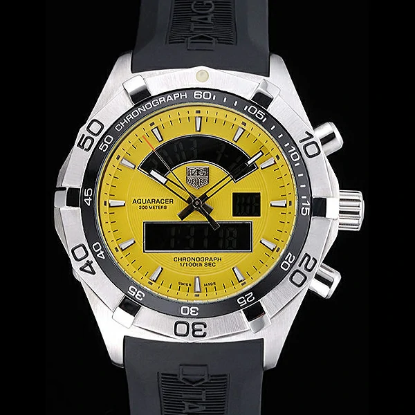 Tag Heuer Aquaracer Chronotimer Yellow Dial Black Rubber Band new60310