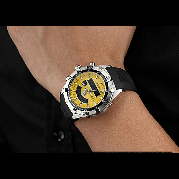 Tag Heuer Aquaracer Chronotimer Yellow Dial Black Rubber Band new60310