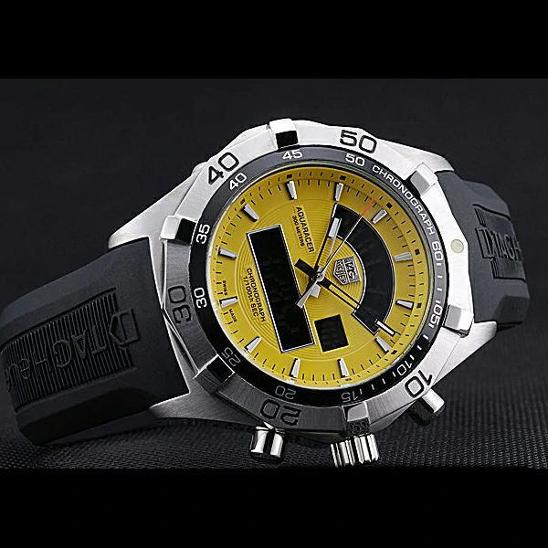 Tag Heuer Aquaracer Chronotimer Yellow Dial Black Rubber Band new60310