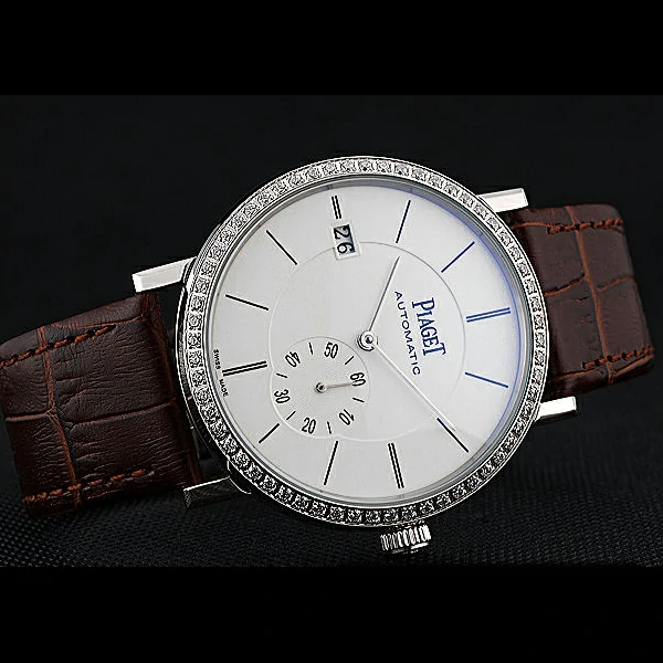 Piaget Altiplano Diamond Silver Case White Dial Brown Leather Bracelet new60514
