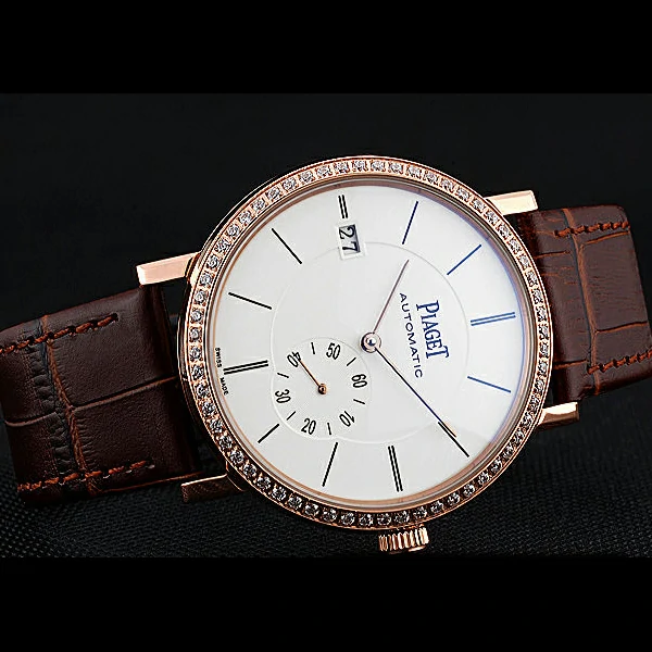 Piaget Altiplano Diamond Gold Case White Dial Brown Leather Bracelet new60515