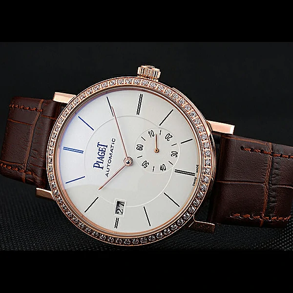 Piaget Altiplano Diamond Gold Case White Dial Brown Leather Bracelet new60515