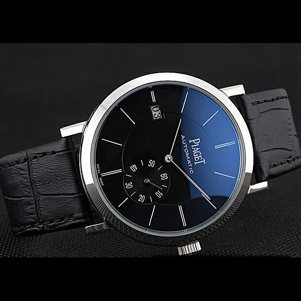 Piaget Altiplano Silver Case Black Dial Black Leather Bracelet new60517