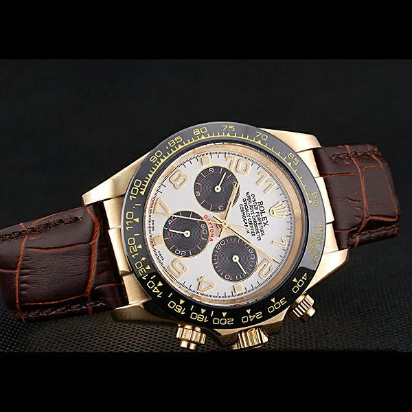 Rolex Cosmograph Daytona Gold Case Black Subdials Brown Leather Bracelet new60522