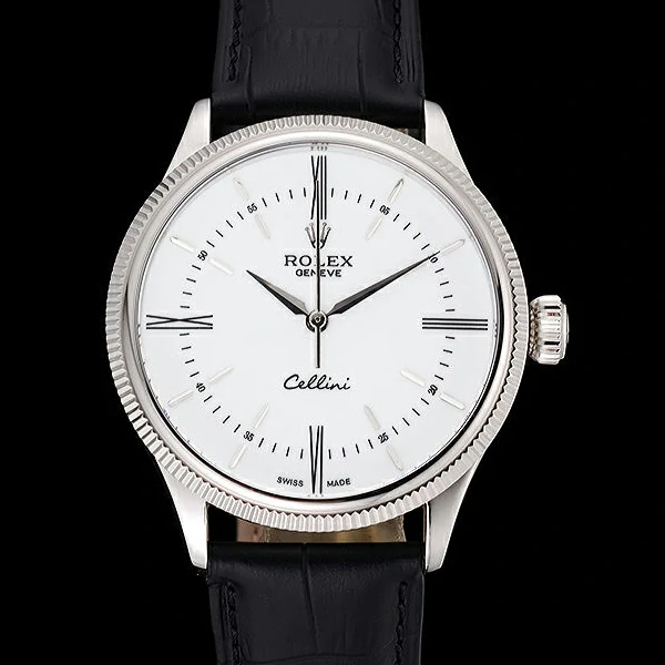Rolex Cellini Time Silver Case White Dial Black Leather Bracelet new60537