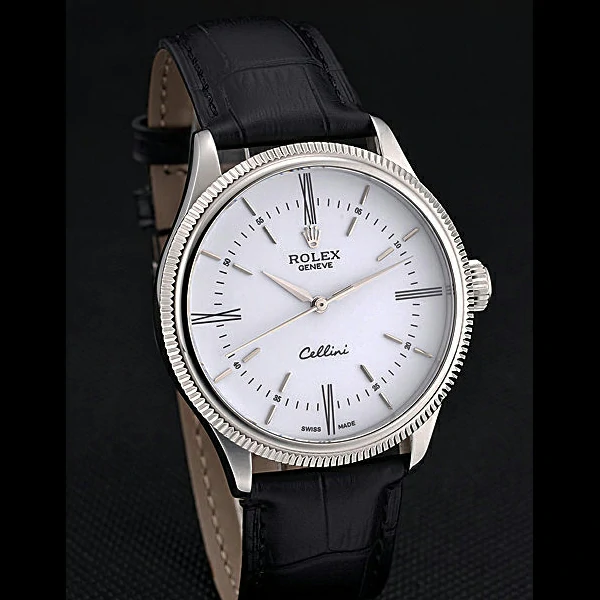 Rolex Cellini Time Silver Case White Dial Black Leather Bracelet new60537