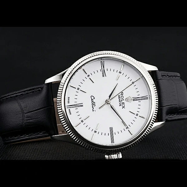 Rolex Cellini Time Silver Case White Dial Black Leather Bracelet new60537