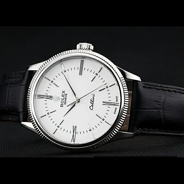Rolex Cellini Time Silver Case White Dial Black Leather Bracelet new60537