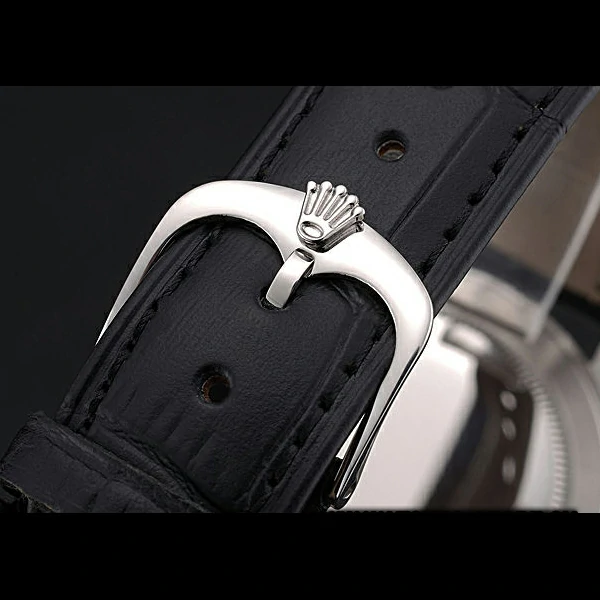 Rolex Cellini Time Silver Case Black Dial Black Leather Bracelet new60538