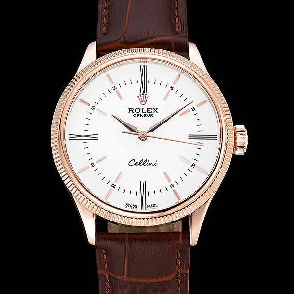 Rolex Cellini Time Gold Case White Dial Brown Leather Bracelet new60539