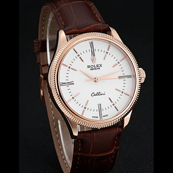 Rolex Cellini Time Gold Case White Dial Brown Leather Bracelet new60539