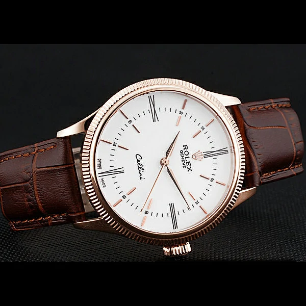 Rolex Cellini Time Gold Case White Dial Brown Leather Bracelet new60539