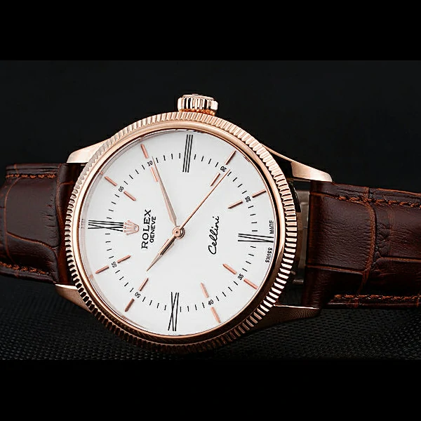 Rolex Cellini Time Gold Case White Dial Brown Leather Bracelet new60539