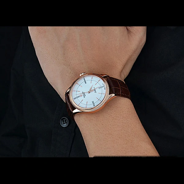 Rolex Cellini Time Gold Case White Dial Brown Leather Bracelet new60539