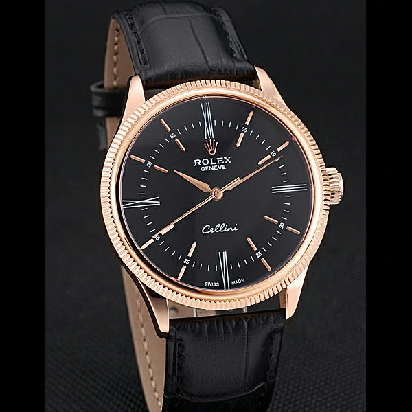 Rolex Cellini Time Gold Case Black Dial Black Leather Bracelet new60540