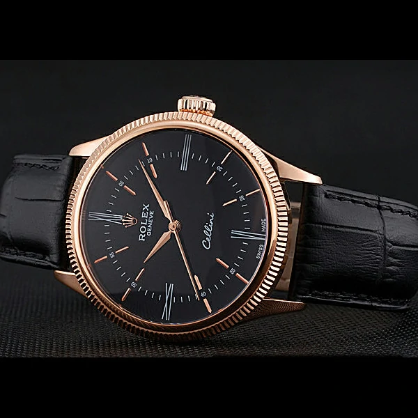 Rolex Cellini Time Gold Case Black Dial Black Leather Bracelet new60540