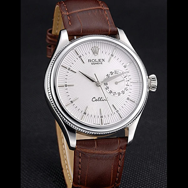 Rolex Cellini White Dial Stainless Steel Case Brown Leather Bracelet new60649