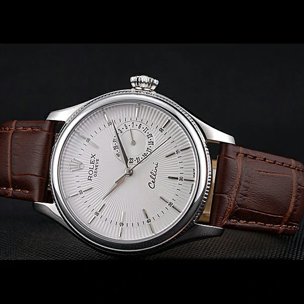 Rolex Cellini White Dial Stainless Steel Case Brown Leather Bracelet new60649