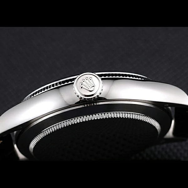 Rolex Cellini Black Dial Stainless Steel Case Black Leather Bracelet new60650