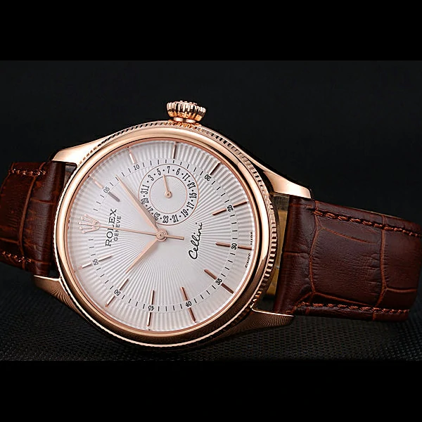 Rolex Cellini White Rose Dial Gold Case Brown Leather Bracelet new60651