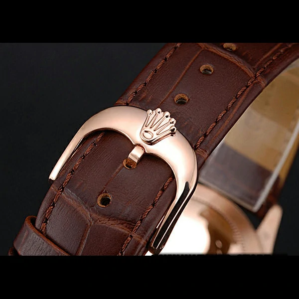 Rolex Cellini White Rose Dial Gold Case Brown Leather Bracelet new60651