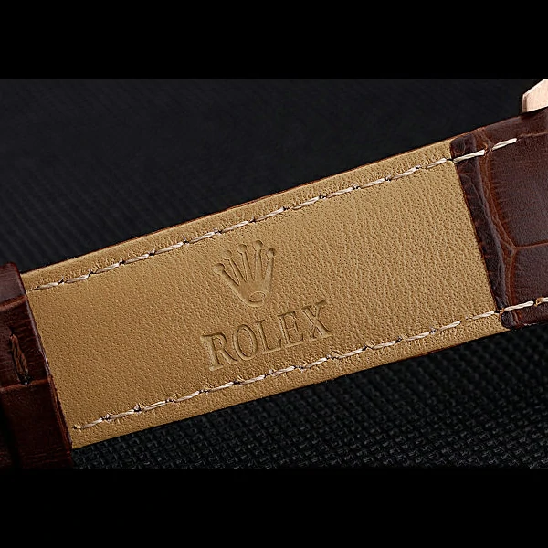 Rolex Cellini White Rose Dial Gold Case Brown Leather Bracelet new60651