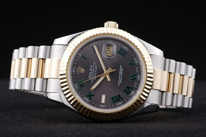 Rolex Datejust Grey Dial Gold Ribbed Bezel new88192
