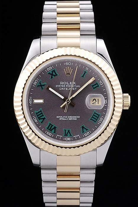 Rolex Datejust Grey Dial Gold Ribbed Bezel new88192