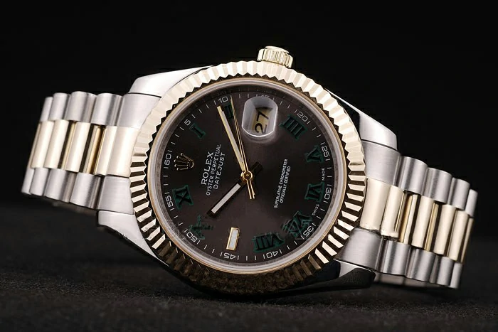 Rolex DateJust Gold Ribbed Pattern Bezel Brown Dial new89722