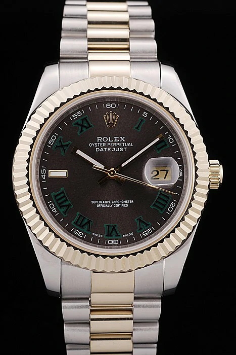 Rolex DateJust Gold Ribbed Pattern Bezel Brown Dial new89722