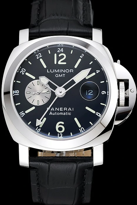 Panerai Luminor Gmt Black Dial Black Leather Bracelet new10491