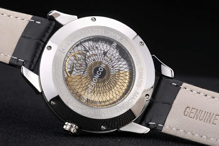 Vacheron Constantin Traditionnelle Black Dial Stainless Steel Diamond Case Black Leather Bracelet new105422