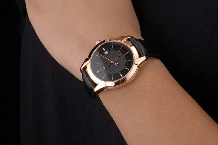 Vacheron Constantin Traditionnelle Black Dial Rose Gold Case Black Leather Bracelet new105492