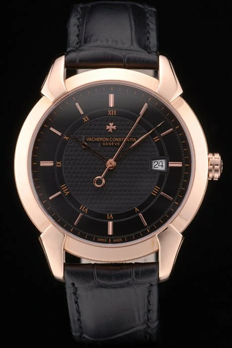 Vacheron Constantin Traditionnelle Black Dial Rose Gold Case Black Leather Bracelet new105492