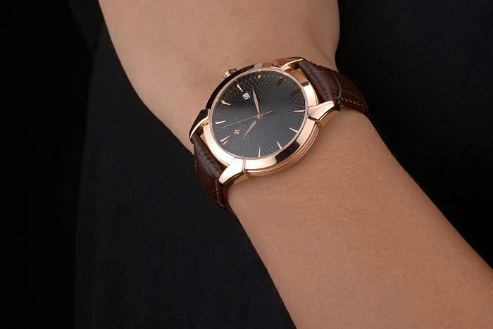 Vacheron Constantin Traditionnelle Black Dial Rose Gold Case Brown Leather Bracelet new105502