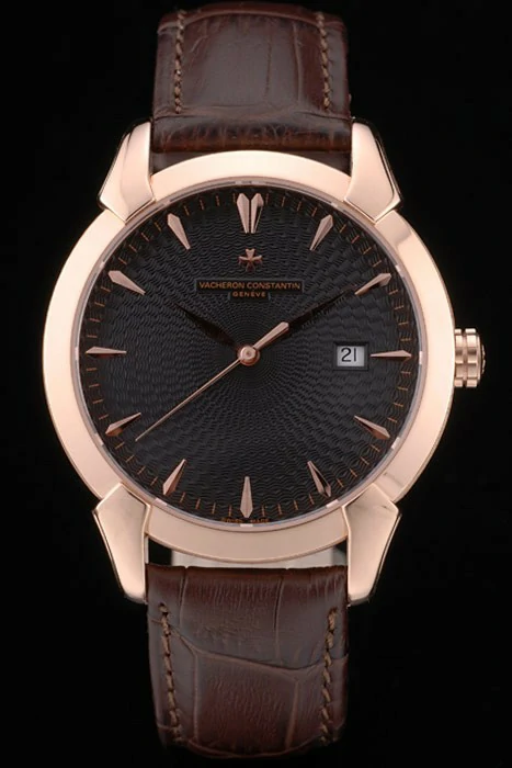 Vacheron Constantin Traditionnelle Black Dial Rose Gold Case Brown Leather Bracelet new105502